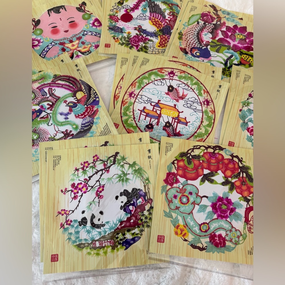 Chinese Paper Cuts Traditional Folk Art Decor, 18 Vibrant Pieces- sizes 8”-9” - Picture 3 of 13